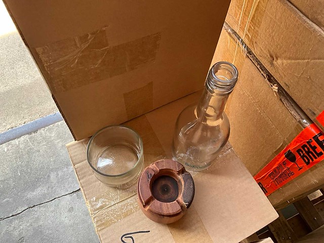 Fair trade 3-delige theelichthouder fles glas/hout +/- 30 cm hoog (144x) - afbeelding 5 van  5