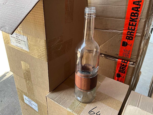 Fair trade 3-delige theelichthouder fles glas/hout +/- 30 cm hoog (64x) - afbeelding 1 van  5