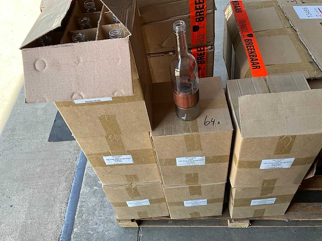 Fair trade 3-delige theelichthouder fles glas/hout +/- 30 cm hoog (64x) - afbeelding 2 van  5