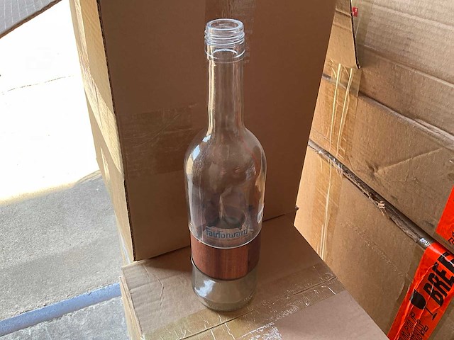 Fair trade 3-delige theelichthouder fles glas/hout +/- 30 cm hoog (64x) - afbeelding 3 van  5