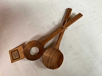 Fair trade houten pollepel set van 2 (23x) - afbeelding 3 van  7