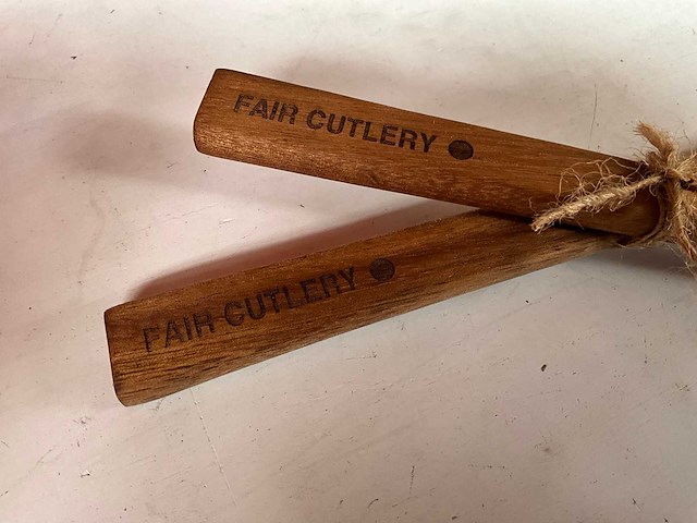 Fair trade houten pollepel set van 2 (23x) - afbeelding 4 van  7