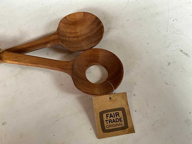 Fair trade houten pollepel set van 2 (23x) - afbeelding 5 van  7