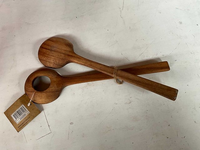Fair trade houten pollepel set van 2 (23x) - afbeelding 6 van  7