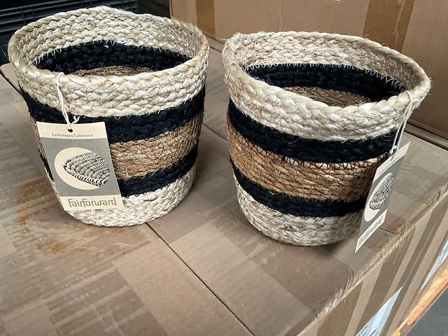 Fair trade jute mandje hogla beige/zwart ø15 x 15cm hoog (40x) - afbeelding 1 van  7