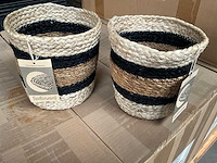 Fair trade jute mandje hogla beige/zwart ø15 x 15cm hoog (40x) - afbeelding 1 van  7