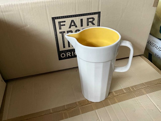 Fair trade keramiek lemonade kan geel/crème keramiek (55x) - afbeelding 1 van  5