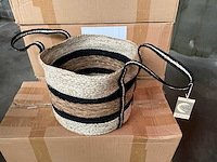 Fair trade mand beige/zwart jute-hogla +/- ø35 x 28 cm hoog (36x) - afbeelding 1 van  9