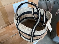Fair trade mand beige/zwart jute-hogla +/- ø35 x 28 cm hoog (36x) - afbeelding 8 van  9