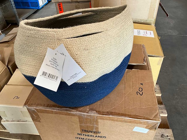 Fair trade mand/handtas jute crème/blauw (20x) - afbeelding 1 van  5