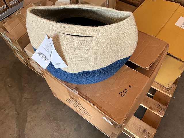 Fair trade mand/handtas jute crème/blauw (20x) - afbeelding 2 van  5