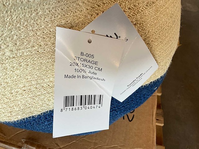 Fair trade mand/handtas jute crème/blauw (20x) - afbeelding 4 van  5