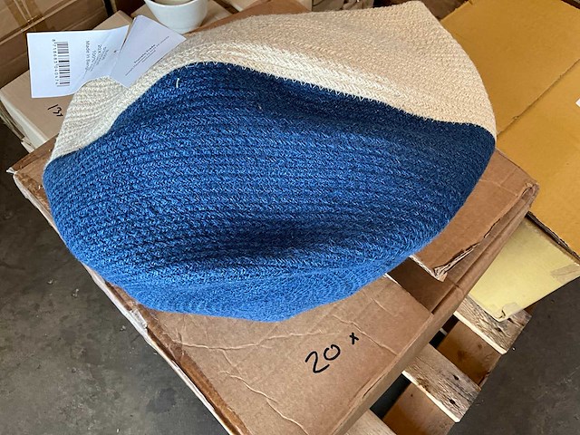 Fair trade mand/handtas jute crème/blauw (20x) - afbeelding 5 van  5