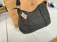 Fair trade schoudertas canvas antraciet met roze voering (48x) - afbeelding 5 van  7
