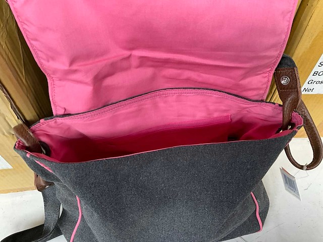Fair trade schoudertas textiel grijs/roze +/- 30 x 8 x 25 cm (67x) - afbeelding 7 van  9