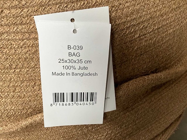 Fair trade tas 100% jute 25 x 30 x 35 cm (44x) - afbeelding 5 van  8