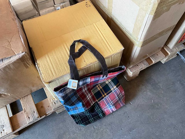 Fair trade tas met rits, textiel ruit motief (24x) - afbeelding 2 van  7