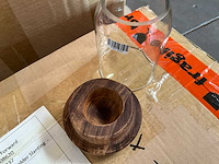 Fair trade theelichthouder 12 cm hout/glas (72x) - afbeelding 2 van  2