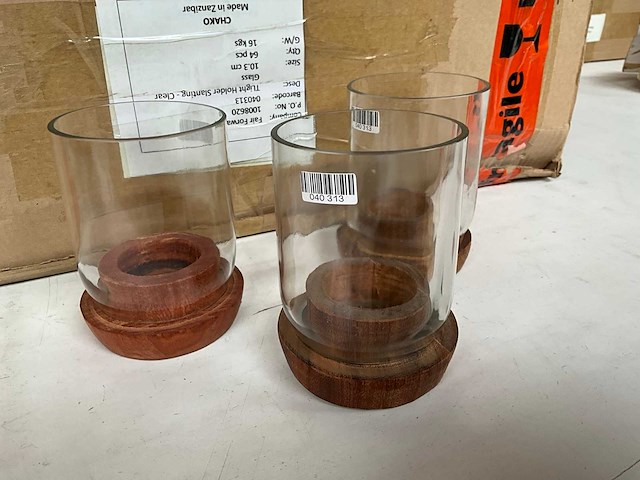 Fair trade theelichthouder ‘chako’ 10,3 cm hout/glas (95x) - afbeelding 3 van  6