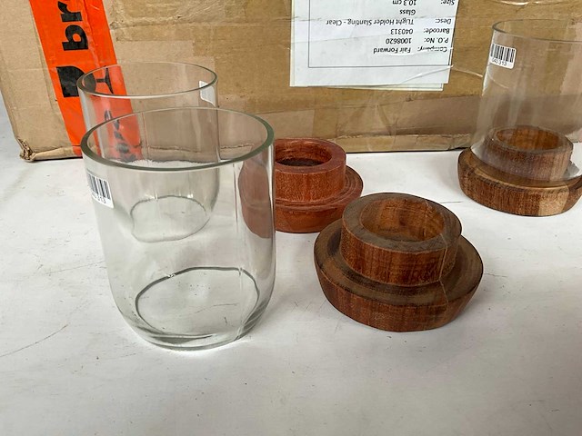 Fair trade theelichthouder ‘chako’ 10,3 cm hout/glas (95x) - afbeelding 5 van  6