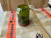 Fair trade theelichthouder groen glas/hout +/- 12cm hoog (65x) - afbeelding 1 van  5