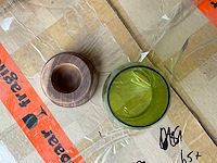 Fair trade theelichthouder groen glas/hout +/- 12cm hoog (65x) - afbeelding 5 van  5