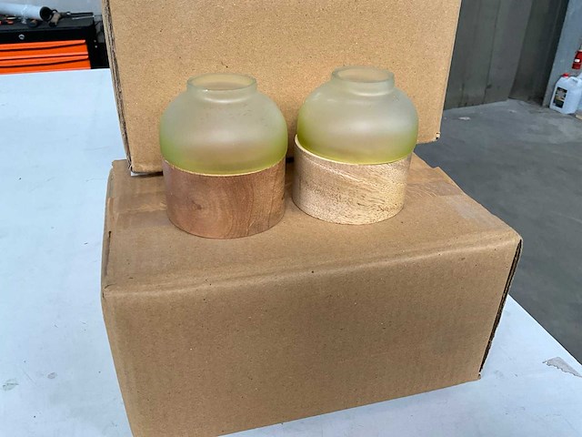 Fair trade theelichthouder hout/glas (16x) - afbeelding 1 van  5