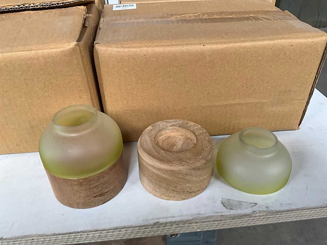 Fair trade theelichthouder hout/glas (16x) - afbeelding 2 van  5