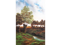 Farzand ali zahid - weiland met knotwilgen aan beek - olie op doek - afbeelding 2 van  5