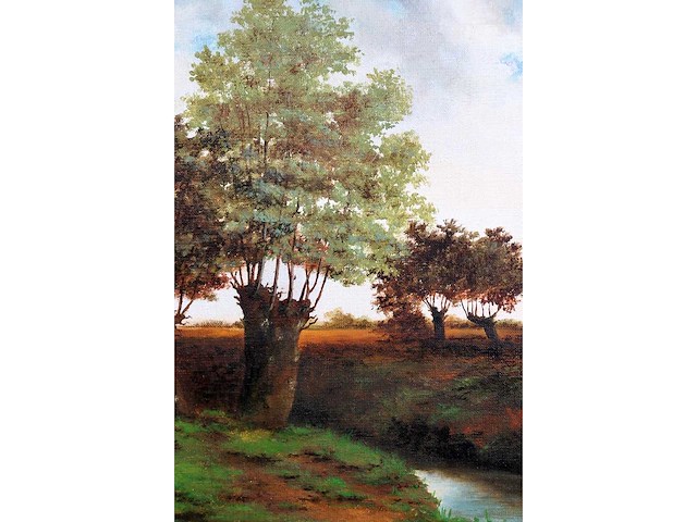 Farzand ali zahid - weiland met knotwilgen aan beek - olie op doek - afbeelding 3 van  5