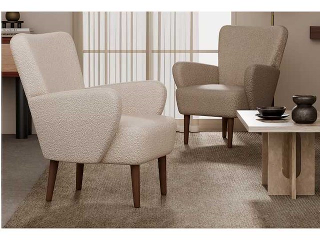 Fauteuil bouclé avec pieds en bois - afbeelding 3 van  5