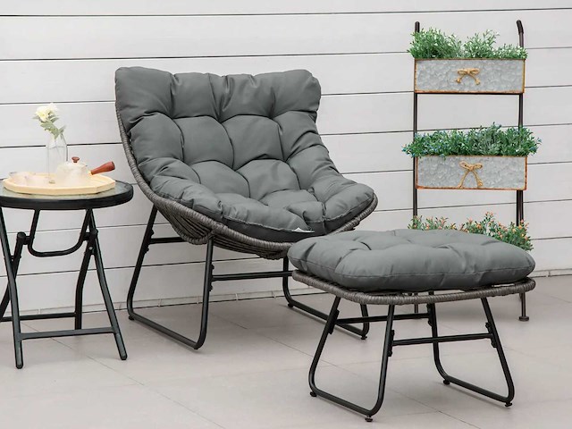 Fauteuil chaise de jardin avec repose-pieds en métal époxy - afbeelding 1 van  10
