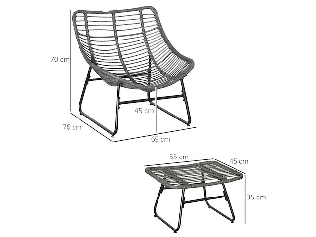 Fauteuil chaise de jardin avec repose-pieds en métal époxy - afbeelding 5 van  10
