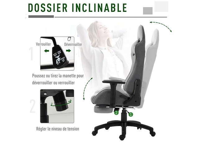 Fauteuil de bureau chaise de bureau manager grand confort repose-pied tétière + coussin lombaires - afbeelding 5 van  9