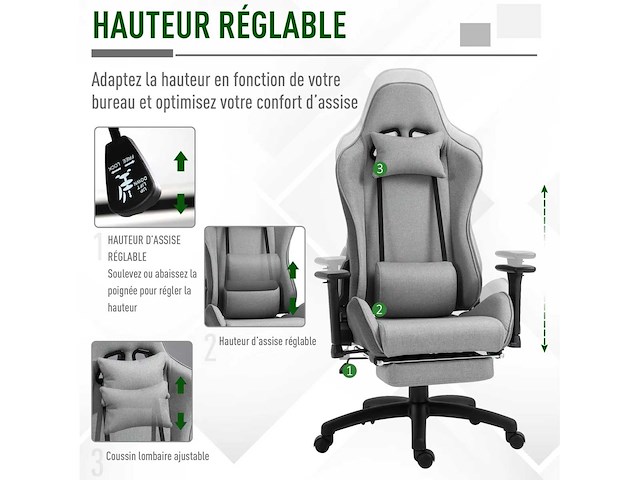 Fauteuil de bureau chaise de bureau manager grand confort repose-pied tétière + coussin lombaires - afbeelding 7 van  9
