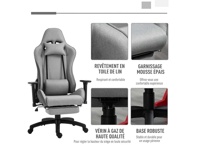 Fauteuil de bureau chaise de bureau manager grand confort repose-pied tétière + coussin lombaires - afbeelding 8 van  9