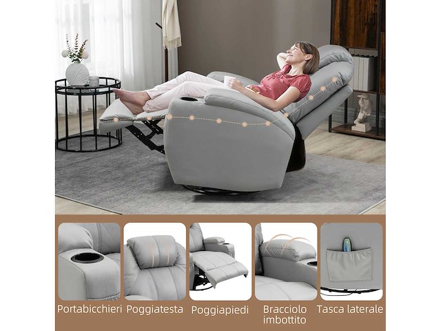 Fauteuil de massage et inclinable avec repose-pieds et télécommande - afbeelding 4 van  9