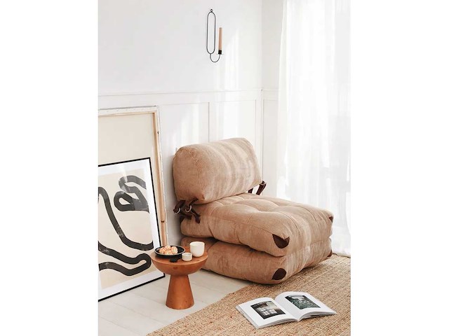 Fauteuil die kan worden omgebouwd tot bed met corduroy-bekleding en kameelafwerking - afbeelding 3 van  7
