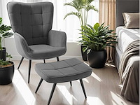 Fauteuil fijn ribfluwelen antraciet/zwart met kruk - afbeelding 1 van  8