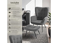 Fauteuil fijn ribfluwelen antraciet/zwart met kruk - afbeelding 3 van  8