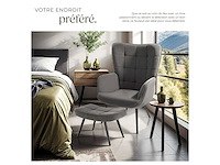 Fauteuil fijn ribfluwelen antraciet/zwart met kruk - afbeelding 4 van  8