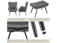 Fauteuil fijn ribfluwelen antraciet/zwart met kruk - afbeelding 5 van  8