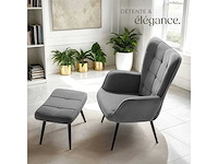 Fauteuil fijn ribfluwelen antraciet/zwart met kruk - afbeelding 6 van  8