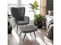 Fauteuil fijn ribfluwelen antraciet/zwart met kruk - afbeelding 7 van  8