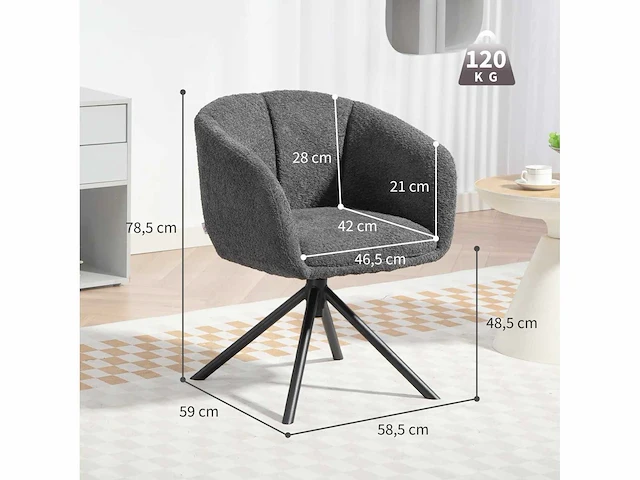 Fauteuil, gestoffeerde fauteuil met comfortabele zit, draaibaar, zachte bekleding, tot 120 kg, donkergrijs - afbeelding 3 van  5