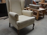 Fauteuil hoge rug beige stof (licht geschadigd) - afbeelding 3 van  5