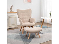 Fauteuil met voetensteun, hoge rugleuning, houten poten en stof die op een corduroy-look lijkt - afbeelding 2 van  8