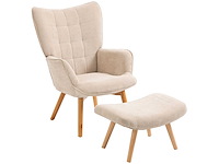 Fauteuil met voetensteun, hoge rugleuning, houten poten en stof die op een corduroy-look lijkt - afbeelding 3 van  8