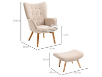 Fauteuil met voetensteun, hoge rugleuning, houten poten en stof die op een corduroy-look lijkt - afbeelding 4 van  8
