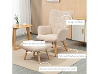Fauteuil met voetensteun, hoge rugleuning, houten poten en stof die op een corduroy-look lijkt - afbeelding 6 van  8
